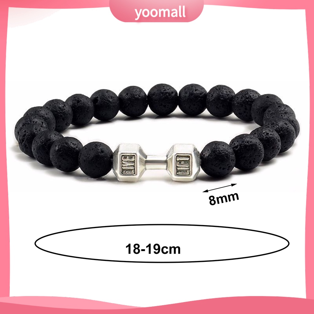 Vòng Tay Chuỗi Hạt Đá Tròn Co Giãn Phong Cách Vintage Cho Nam