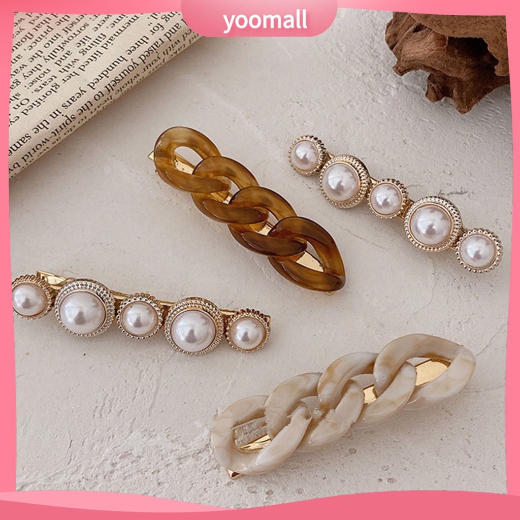 Set 1 / 2 Kẹp Tóc Dạng Chuỗi Hạt Ngọc Trai Giả Bằng Kim Loại