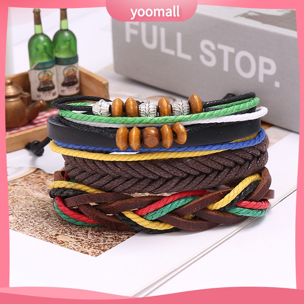 Set 3 Vòng Tay Giả Da Phong Cách Retro Thời Trang Cho Nam