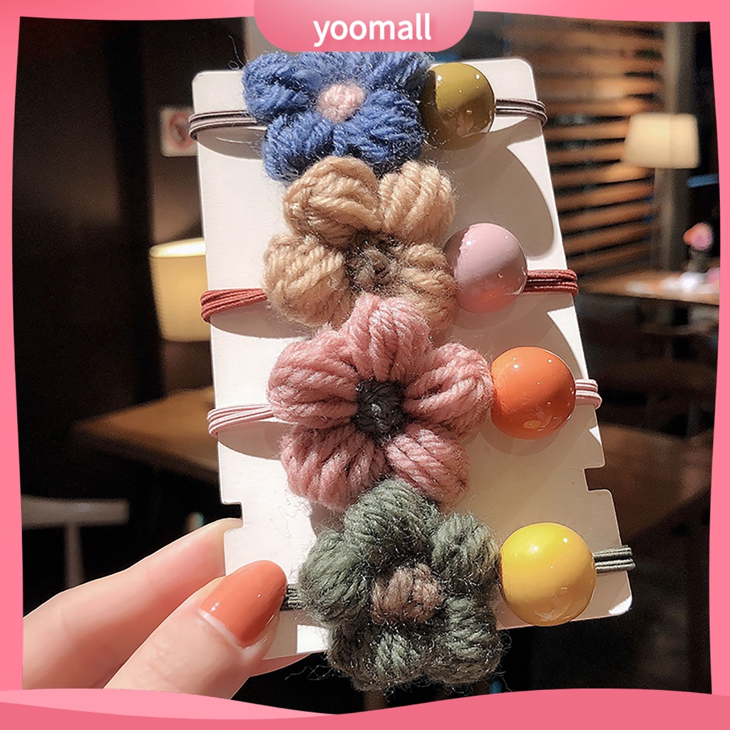 Dây Cột Tóc Co Giãn Mềm Mại Đính Hoa Dễ Thương Cho Bé Gái