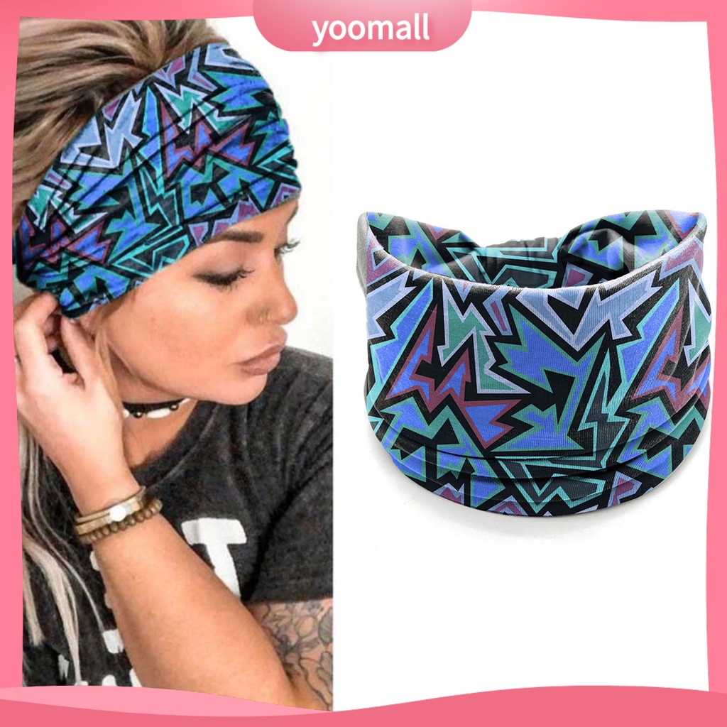 Băng Đô Thể Thao Bản Rộng Thấm Hút Mồ Hôi Nhanh Khô Co Giãn In Họa Tiết Caro Phong Cách Bohemia Cho Nữ