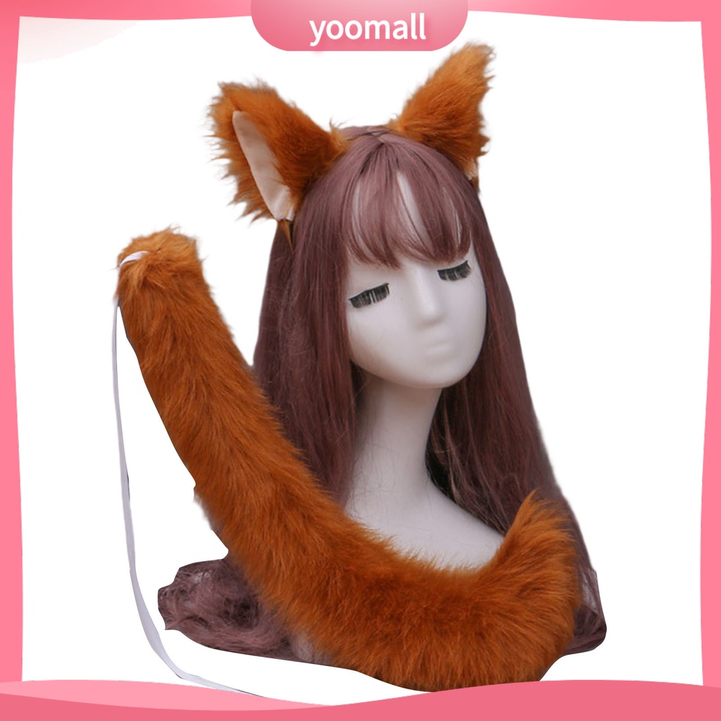 Set 2 Băng Đô Bông Màu Trơn Kèm Dây Đeo Tai Dùng Hóa Trang Lolita