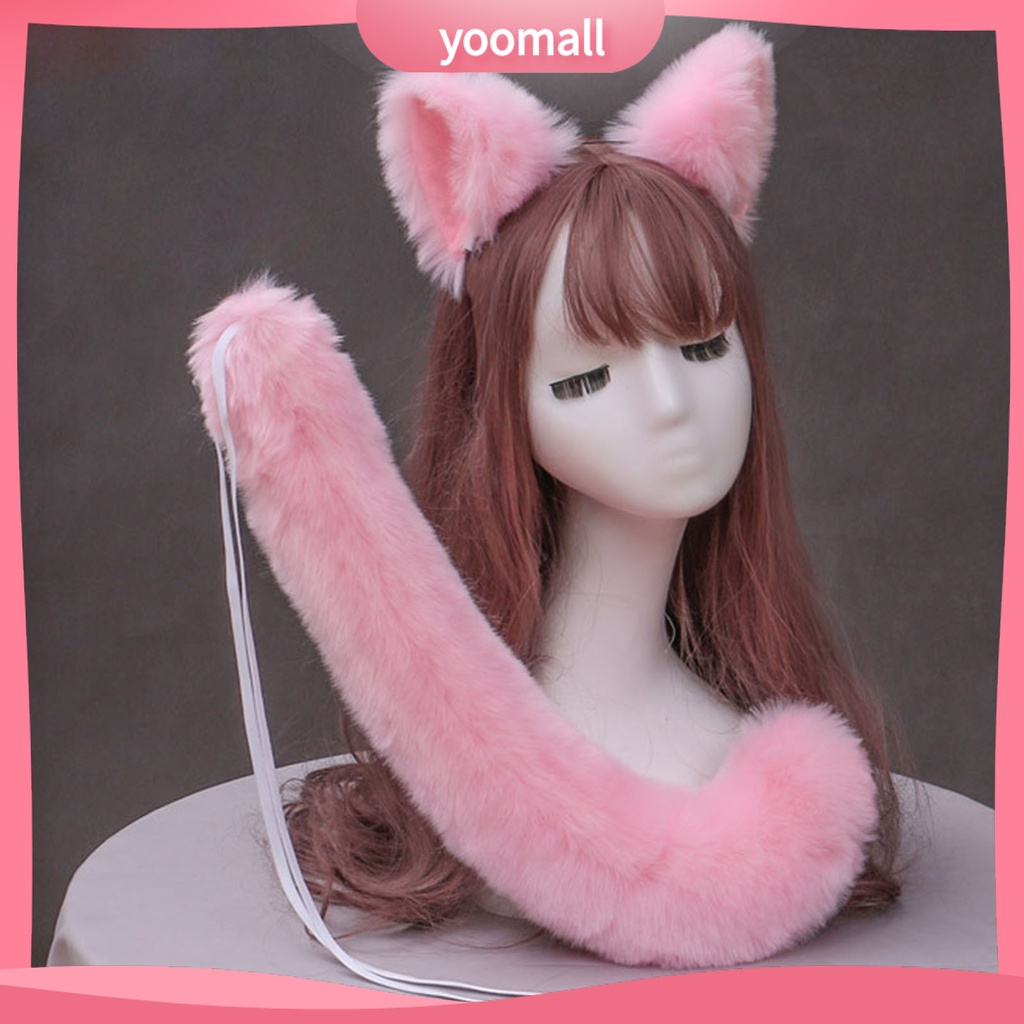 Set 2 Băng Đô Bông Màu Trơn Kèm Dây Đeo Tai Dùng Hóa Trang Lolita