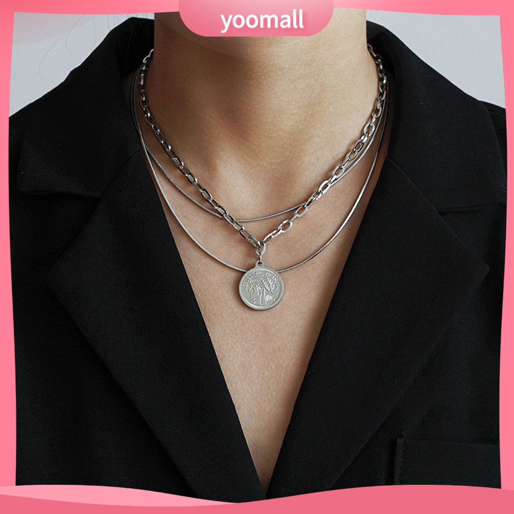Vòng cổ Nhiều Lớp Bằng Thép Không Gỉ Thoải Mái Phong Cách Hiphop