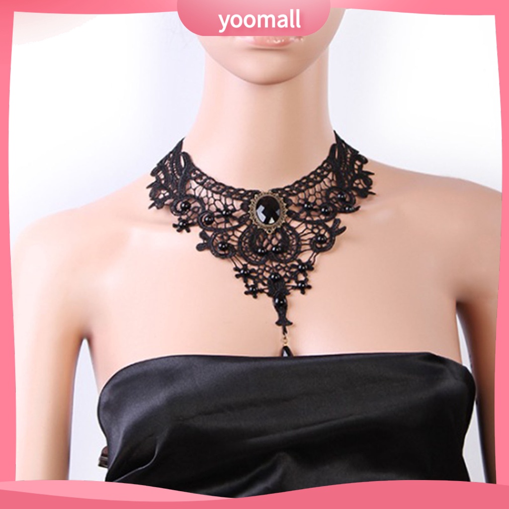 Vòng Cổ Choker Ren Màu Đen Đính Hạt Rỗng Tùy Chỉnh Thời Trang Dự Tiệc Cho Nữ