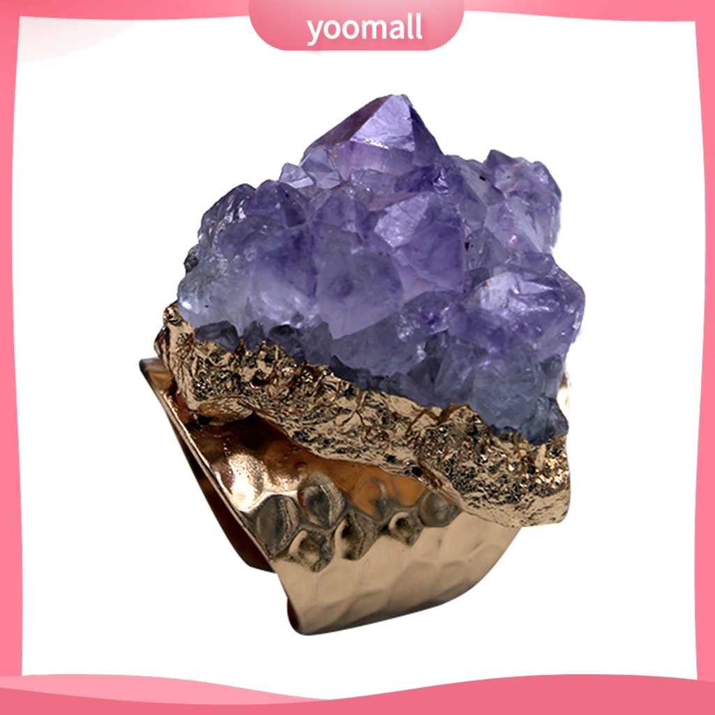 Nhẫn Hở Đính Đá Thạch Anh Tím Tự Nhiên Có Thể Điều Chỉnh Kích Cỡ