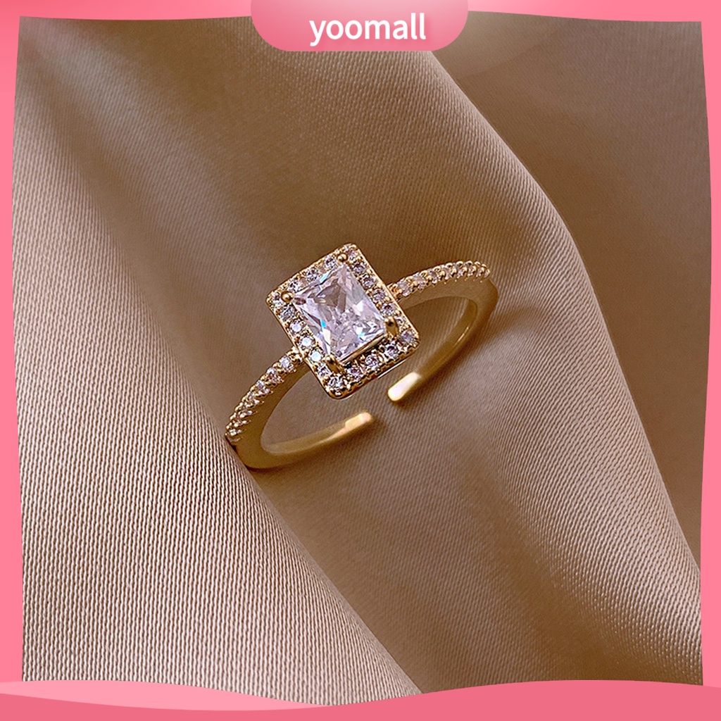 Nhẫn Mở Hình Vuông Đính Đá Tinh Xảo Cho Nữ