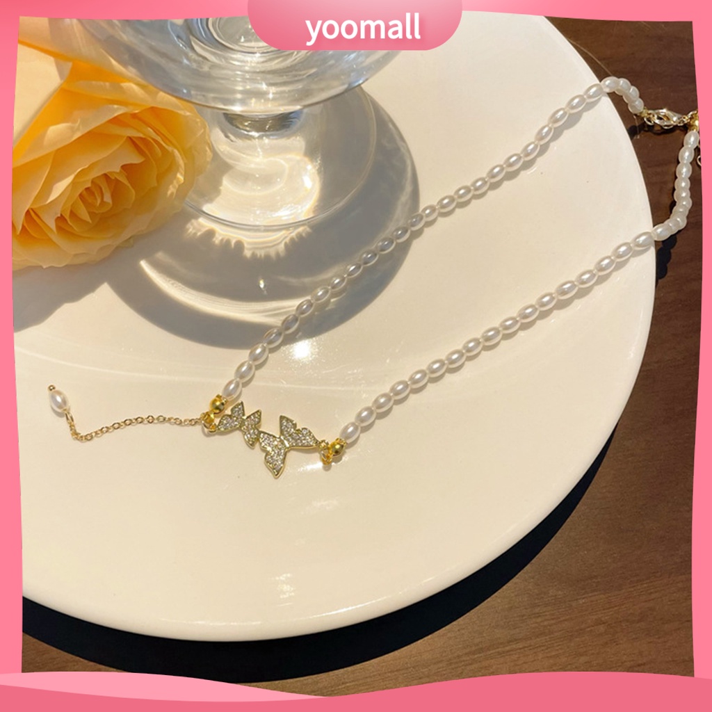 Vòng cổ Mặt Hình Bướm Đính Ngọc Trai Nhân Tạo Cao Cấp Thời Trang Dành Cho Nữ