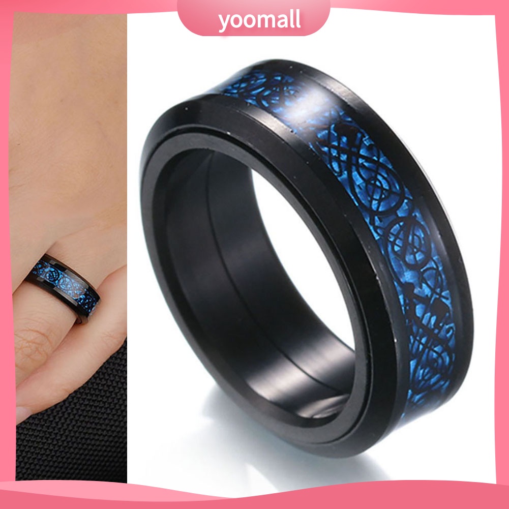 Nhẫn Xoay Hai Lớp Bằng Thép Không Gỉ Họa Tiết Rồng Phong Cách Punk Dành Cho Nam