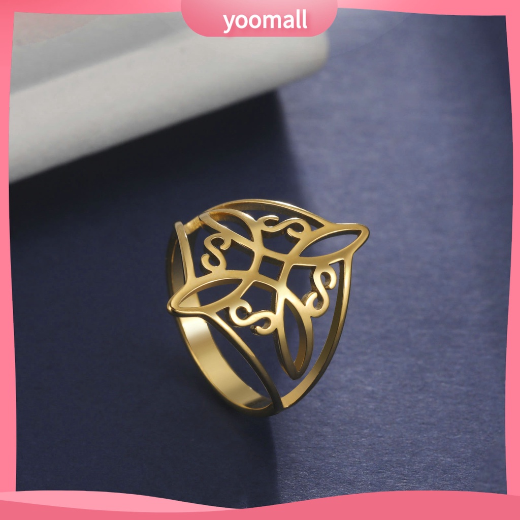 [YM] Nhẫn Thép Không Gỉ Họa Tiết Hình Học Rỗng Mạ Điện Sáng Mịn Màng Thắt Nút Phù Thủy Mặc Hàng Ngày Cho Nữ