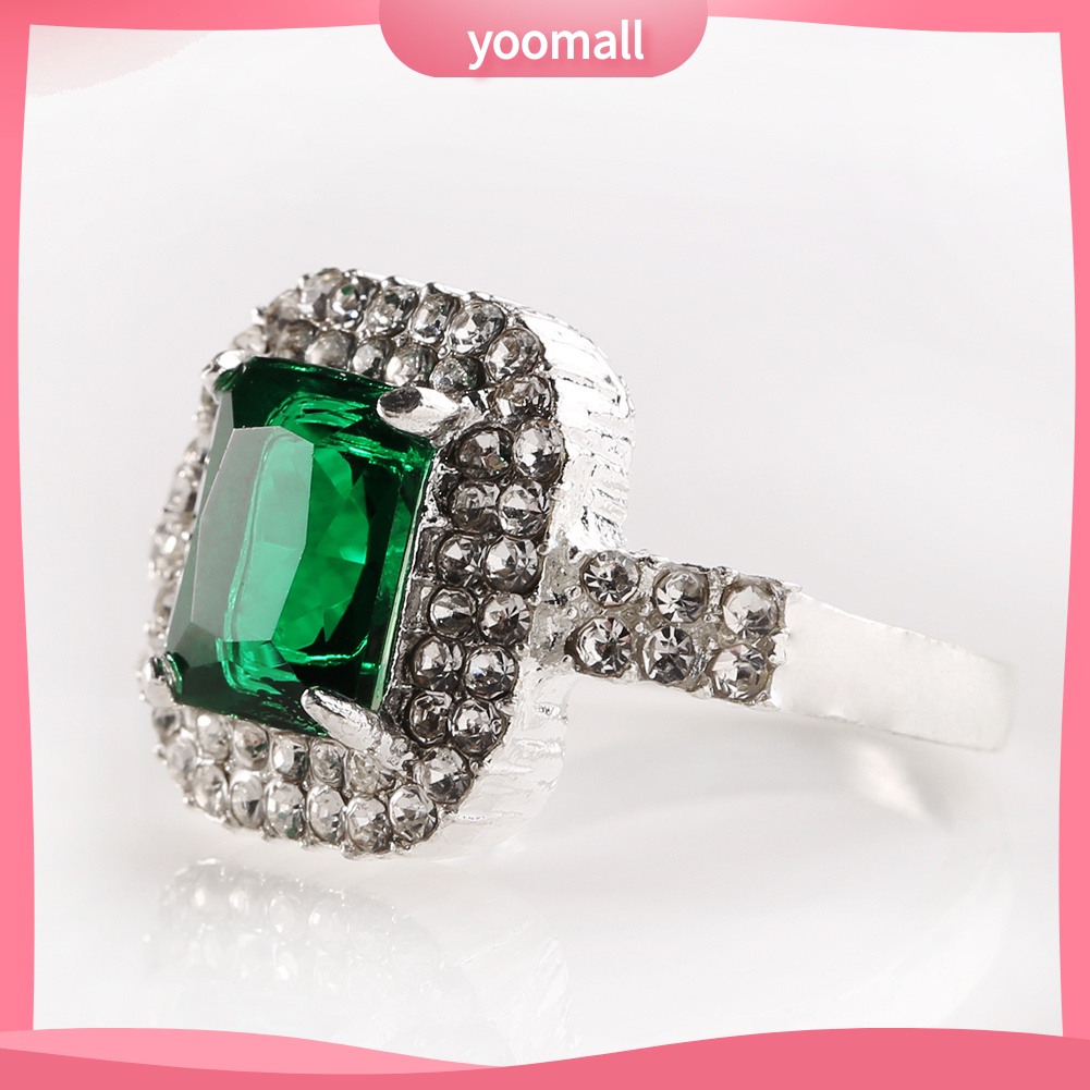 Nhẫn Cưới Mạ Bạc Đính Đá Zircon Xanh Lá Thời Trang Cho Nữ