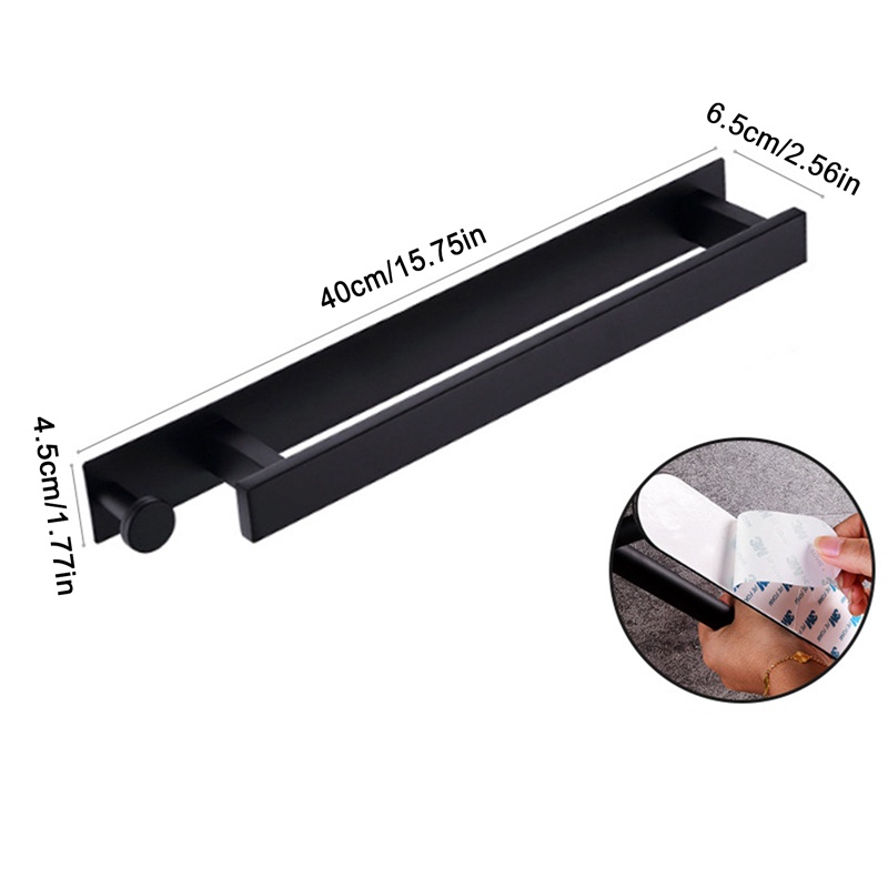 Giá Đỡ Khăn Tắm Tự Dính Không Cần Khoan Màu Đen Bằng Thép Không Gỉ Tiện Dụng Cho Phòng Tắm
