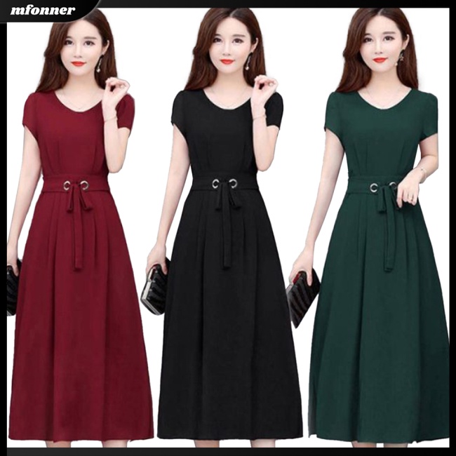 Đầm Midi Tay Ngắn Cổ Tròn Dáng Rộng Cỡ Lớn Thời Trang Mùa Hè Xinh Xắn Cho Nữ