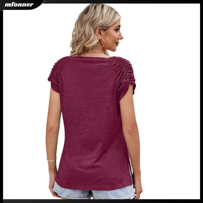 Áo Thun Tay Ngắn Cổ Chữ U Màu Sắc Đơn Giản Thoáng Khí Dành Cho Nữ