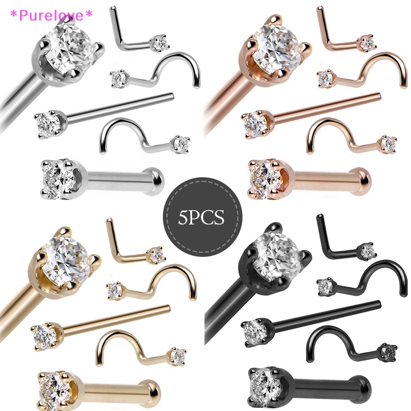 Set 5 Khuyên Mũi Thép Không Gỉ Đính Đá Zircon Mới