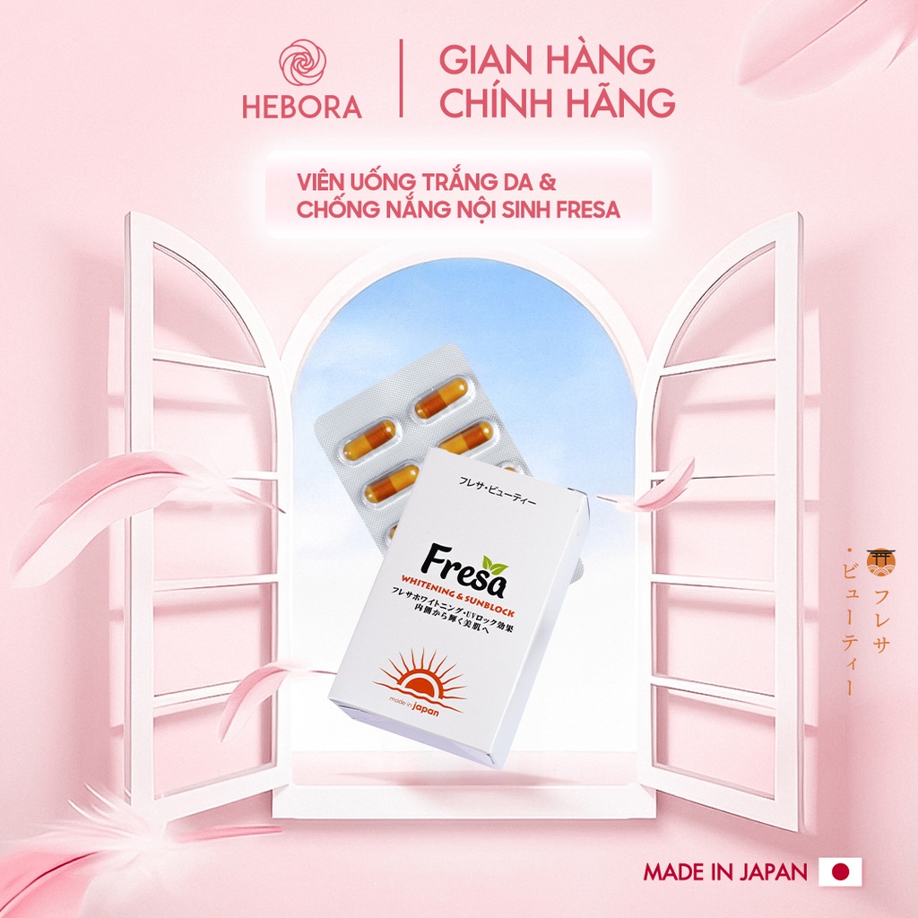 [Hebora Chính Hãng]Viên uống trắng da và chống nắng nội sinh FRESA WHITENING & SUNBLOCK Vỉ 10 Viên.