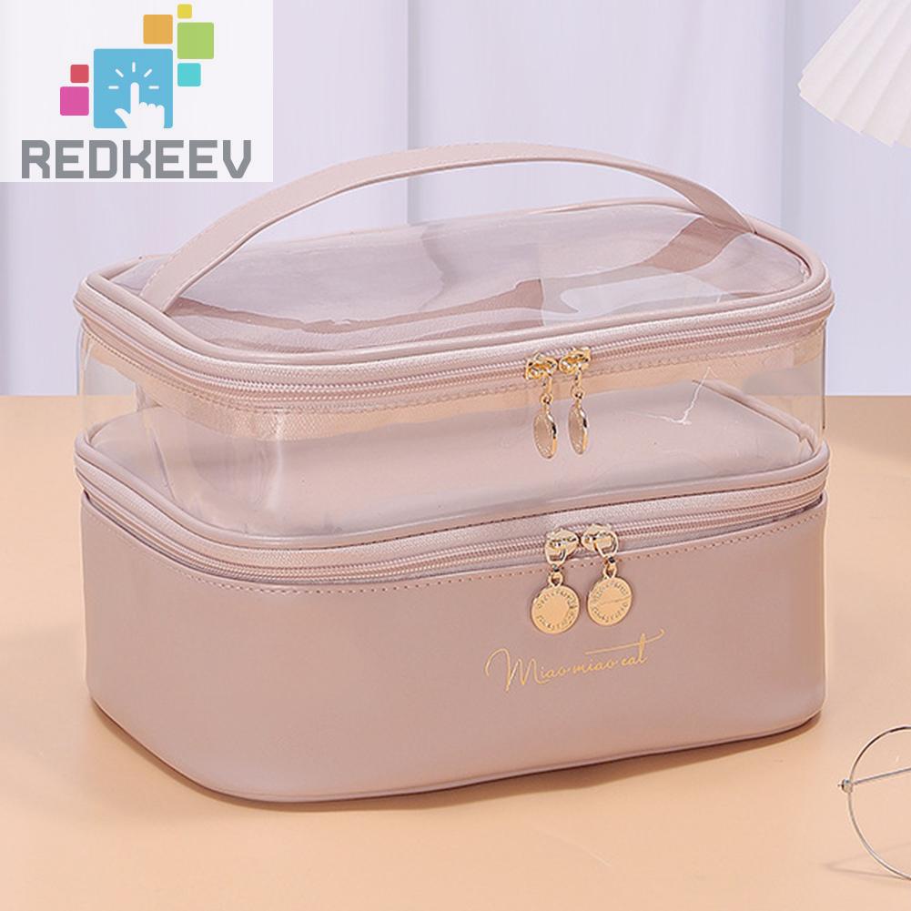 Túi Đựng Đồ Trang Điểm Bằng Da PU PVC Hai Lớp Có Tay Cầm Dành Cho Nữ