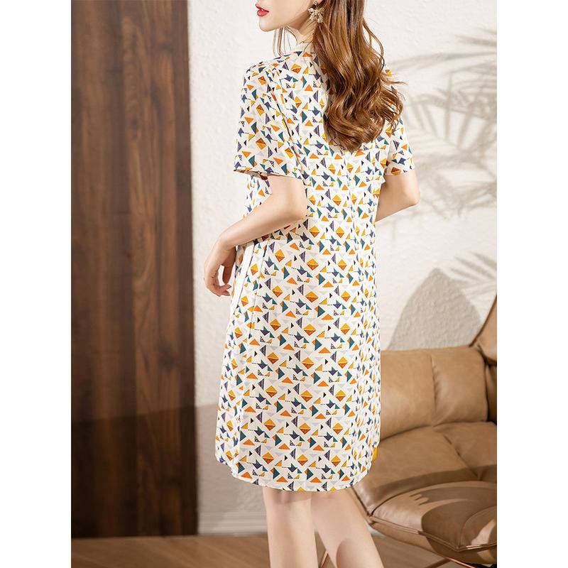 Đầm Ngắn Tay Cổ Chữ V Dáng Rộng In Họa Tiết Hoa Phong Cách Hàn Quốc Thanh Lịch Thời Trang Mùa Hè 2023 Cho Nữ 40KG-90KG