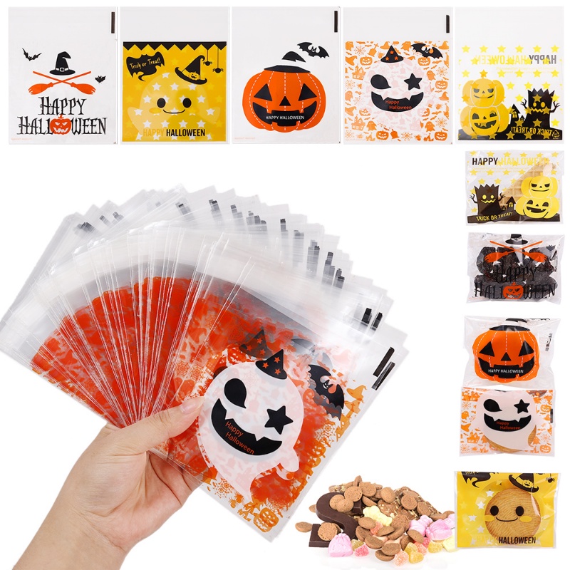 Set 100 Túi Nhựa Đựng Bánh Quy Trang Trí Halloween