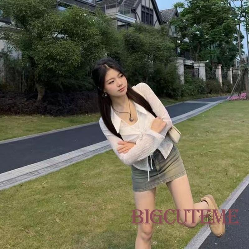 Áo Sơ Mi Tay Dài Cổ Bẻ Có Dây Rút Thời Trang Dành Cho Nữ