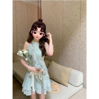Đầm Dáng Chữ a Ngắn Cổ Tròn Màu Trắng Phối Bèo Dễ Thương Thời Trang Mùa Hè Cho Nữ