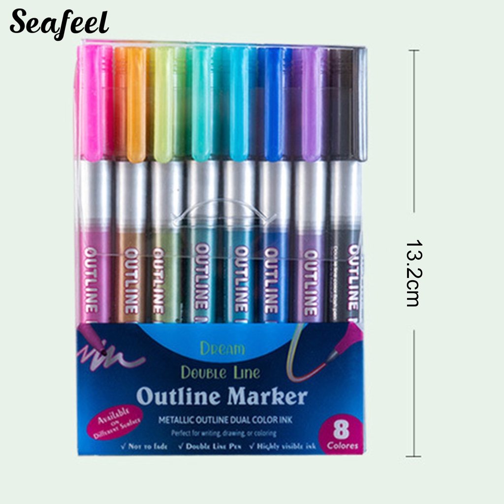 Set 8 Bút Đánh Dấu Hai Đầu Đầu Chống Trượt Thoải Mái Dành Cho Học Sinh