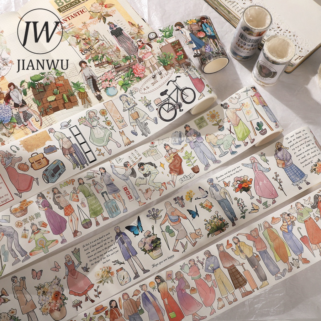 Cuộn Băng Keo Washi 200cm / 300cm Họa Tiết Hoa Lá Dễ Thương Dùng Trang Trí DIY