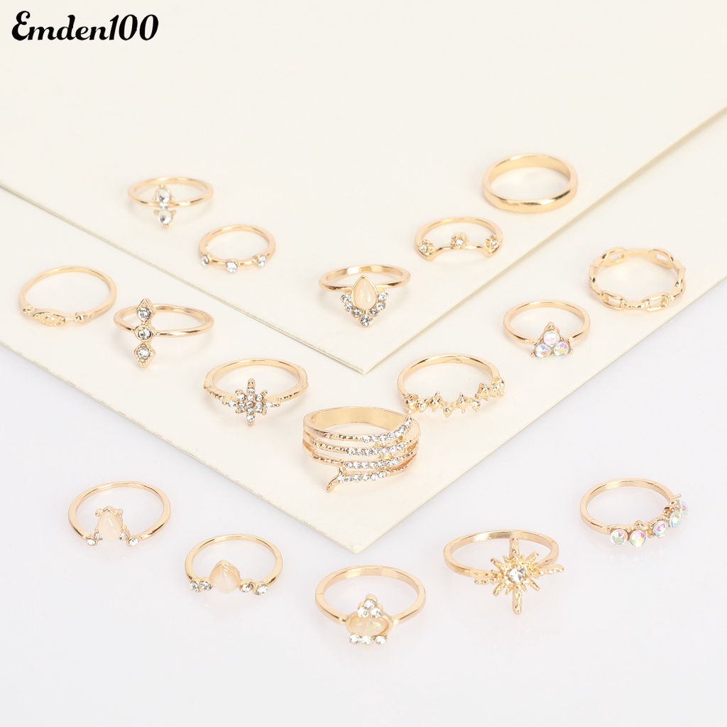 Bộ 17 Nhẫn Đính Đá Nhân Tạo Phong Cách Bohemian Thời Trang