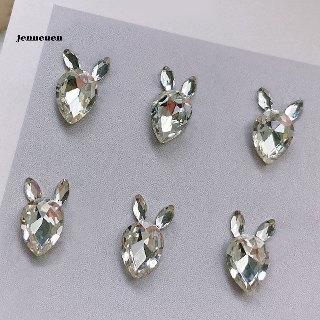 Bộ 6 Phụ Kiện Đính Trang Trí Móng Tay Hình Thỏ Đính Đá Thời Trang