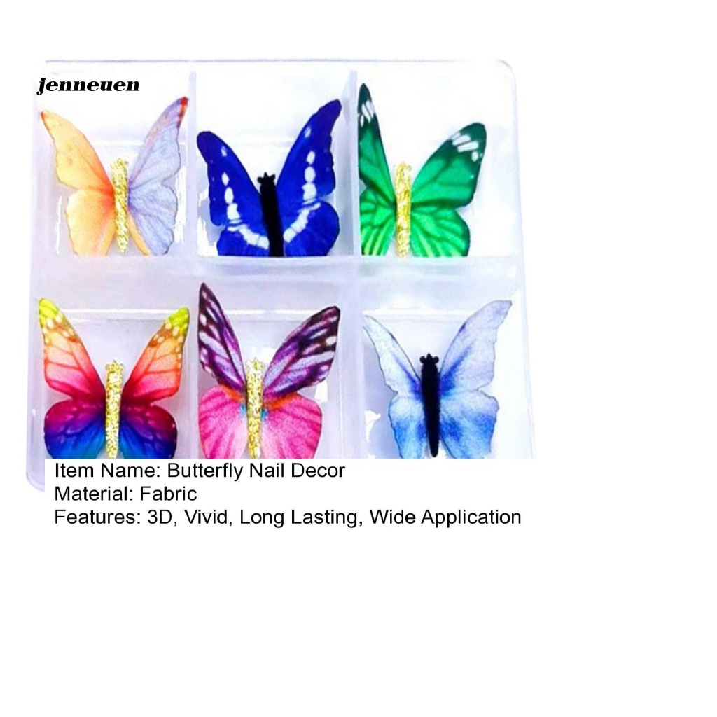Set 6 Bươm Bướm 3D Nhiều Màu Sắc Dùng Trang Trí Móng Tay Nghệ Thuật