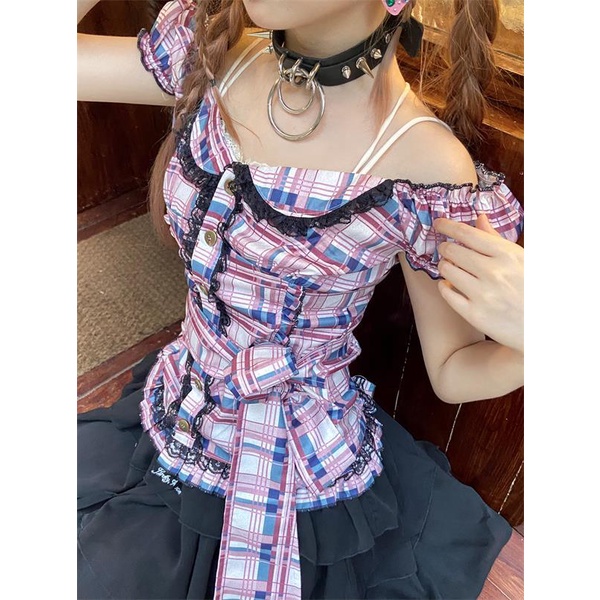 Áo Thun Nữ Tay Ngắn Phối Ren Phong Cách Retro Nhật Bản