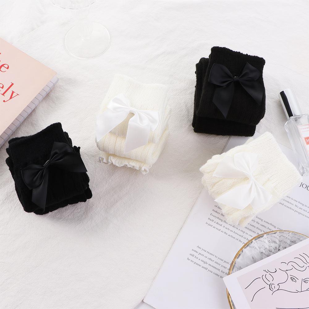 Back2life Vớ Dệt Kim Giữ Ấm Chân Bằng Len Màu Trơn Đính Nơ Ngọt Ngào Thoải Mái Cho Nữ