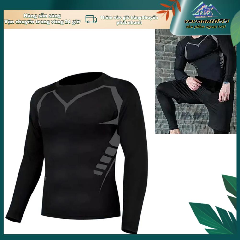 Vermont055 Áo tập thể dục cho nam Bó sát tay dài nhanh khô thao ngoài trời Chạy bộ Quần áo