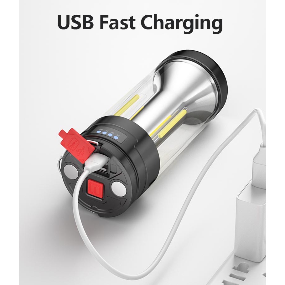 Smiling Shark LY0266 Đèn cắm trại LED màu vàng chống nước siêu sáng 4 chế độ USB sạc không thấm ngoài trời nhà khẩn