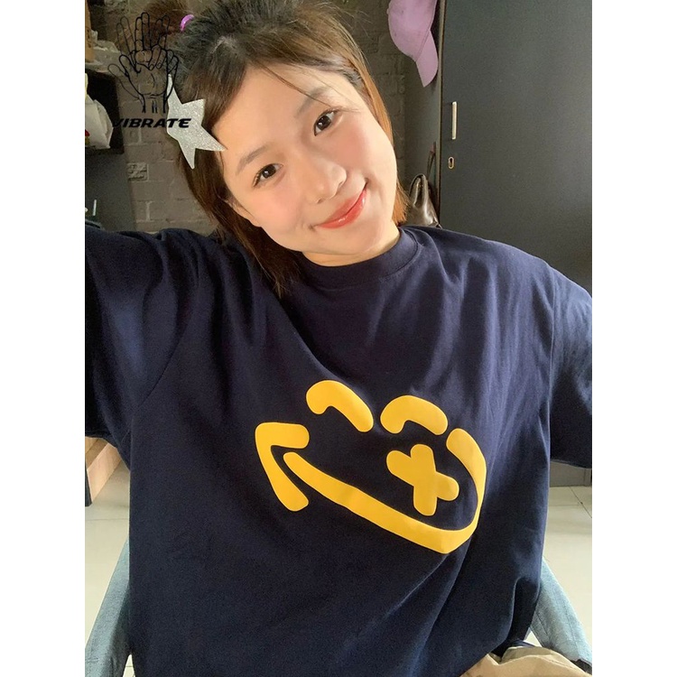 Áo Thun Cotton Tay Ngắn Dáng Rộng In Chữ VIBRATE Phong Cách Mỹ Thời Trang Mùa Hè Cho Cặp Đôi