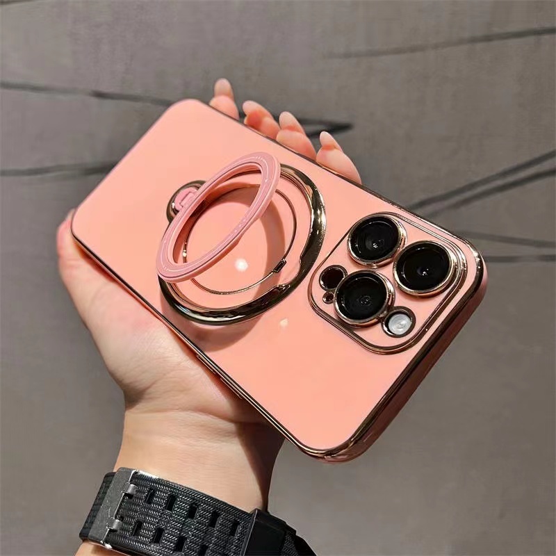 Bông Tai Mạ Sang Trọng Xoay 360 Độ° Ốp Điện Thoại Mềm Có Giá Đỡ Từ Tính Và Bảo Vệ Ống Kính Máy Ảnh Cho 11 12 13 14 Pro max 14plus