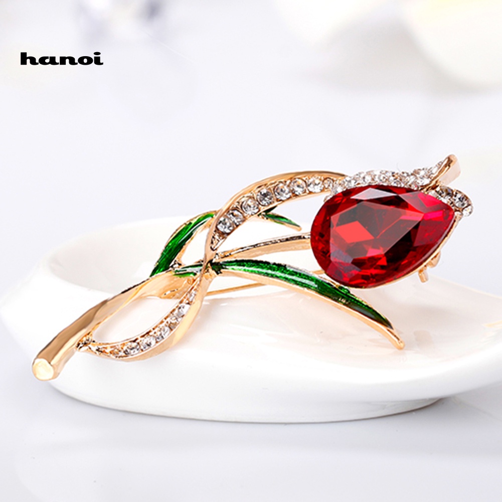 Ghim Cài Áo Hình Hoa Tulip Đính Đá Nhân Tạo Thời Trang Cho Nữ