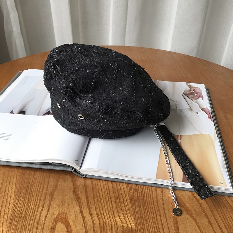 Mũ Beret Phối Dây Xích Phong Cách Cao Bồi Nhật Bản Thời Trang Xuân Hè Cho Nữ