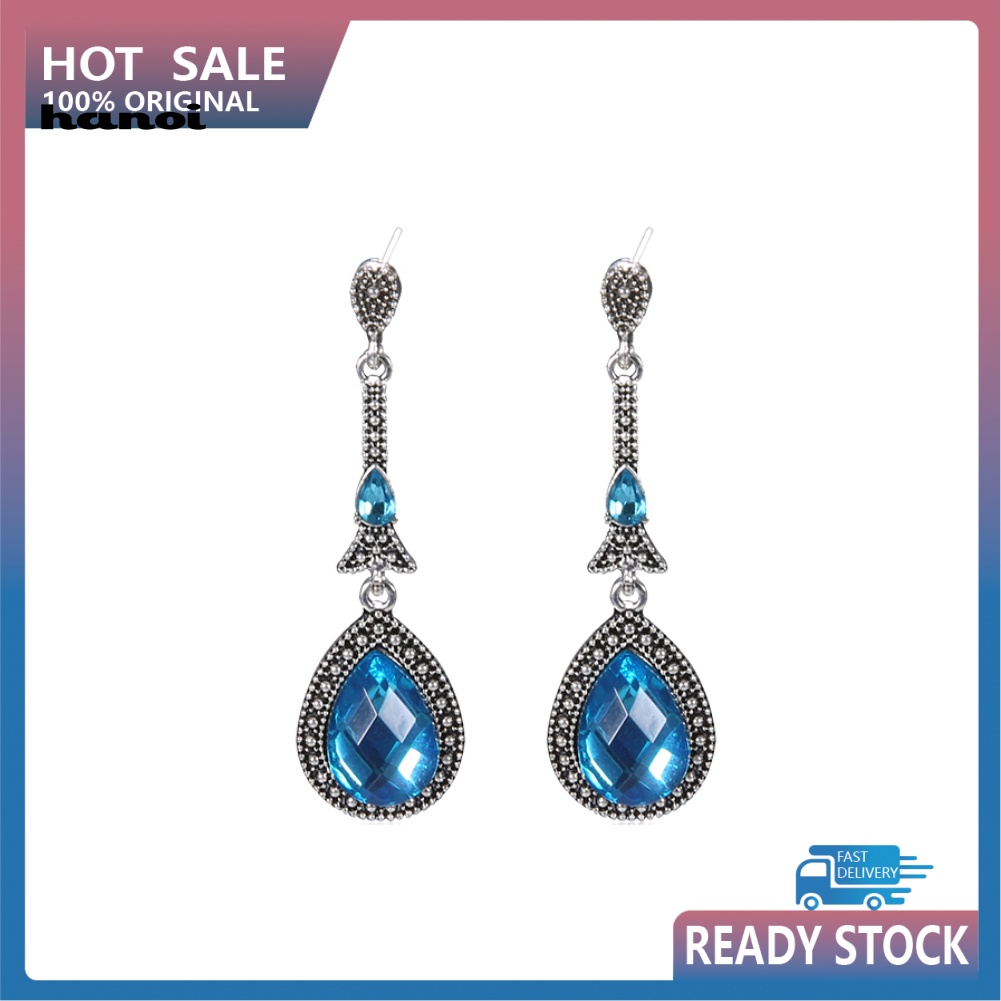 Khuyên Tai Kim Loại Hình Giọt Nước Đính Đá Vintage Cho Nữ