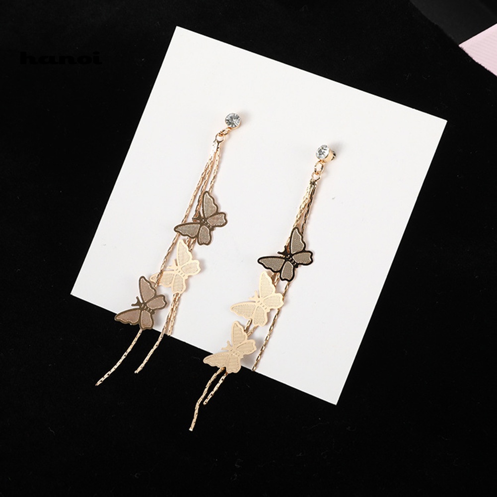 Bông Tai Dài Hình Bướm Đính Đá Thời Trang Cho Nữ