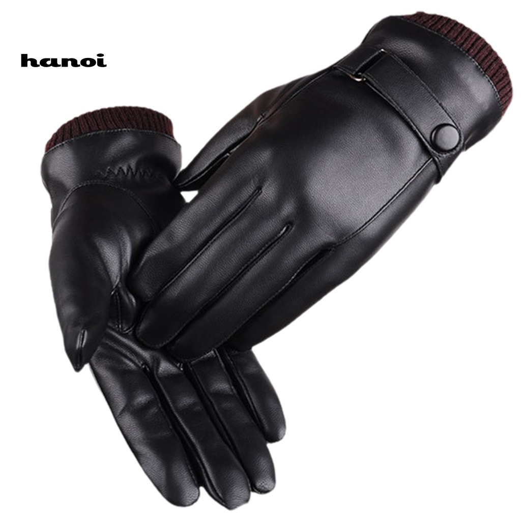 1 Đôi Găng Tay Da Giả Lót Lông Cừu Giữ Ấm Chống Gió Có Thể Chạm Màn Hình Cảm Ứng