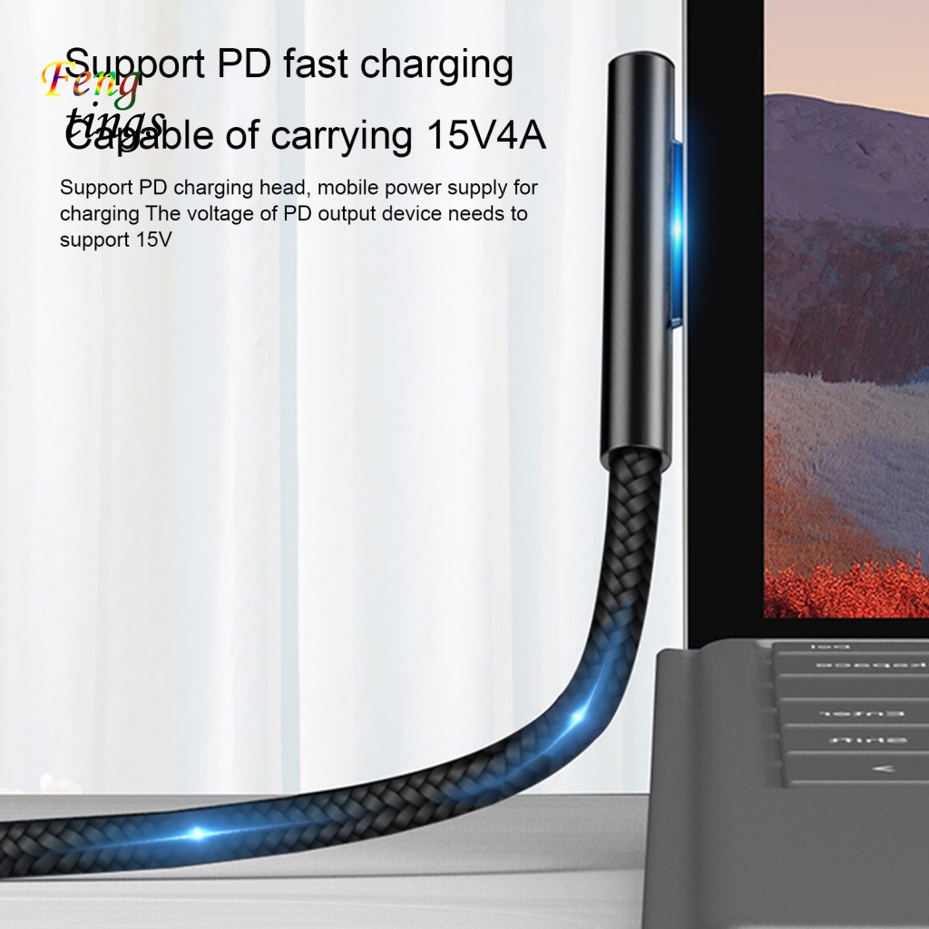 Dây Cáp Sạc Nhanh Usb Loại C 65W 15V 4A Cho Laptop Microsoft Surface Pro 3 / 4 / 5 / 6 / Go / Book 1 / Book 2