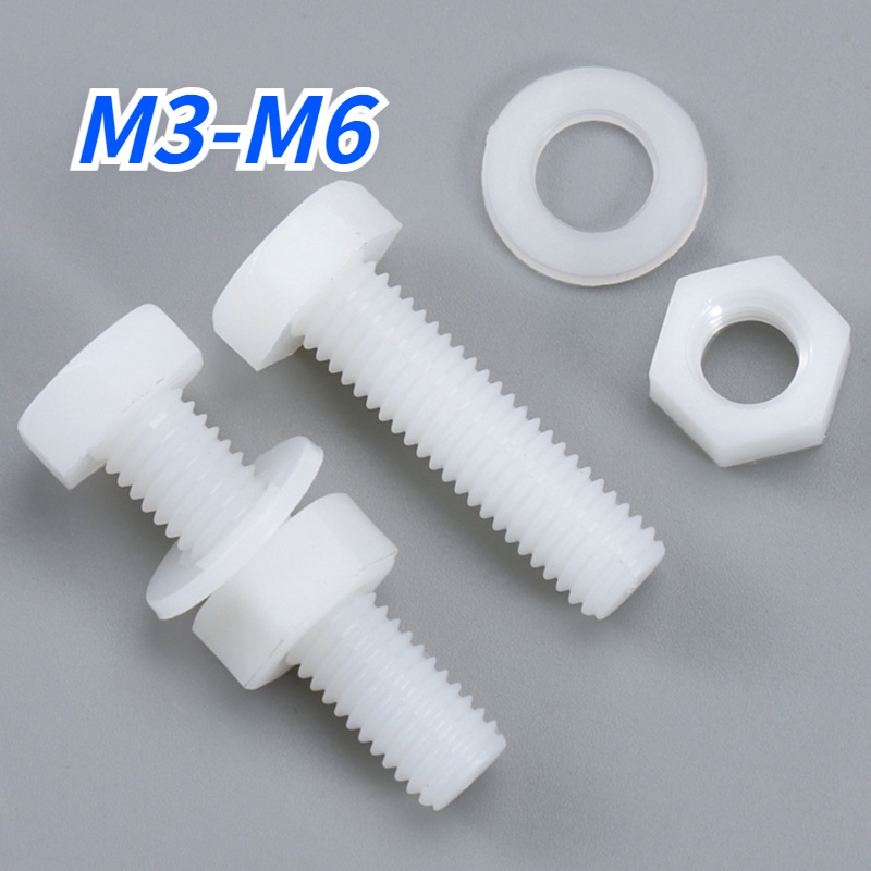 Bộ Đai Ốc Lục Giác Bằng Nhựa Cách Điện Màu Trắng
