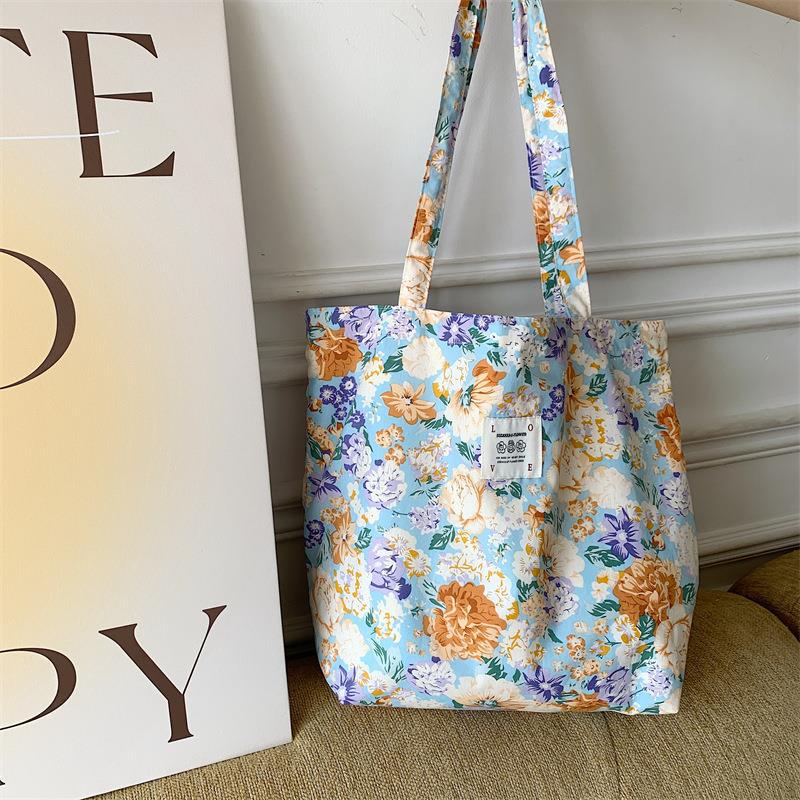 Túi Tote Đeo Vai Vải Canvas Họa Tiết Hoa Phong Cách Phương Tây Thời Trang Mới 26101