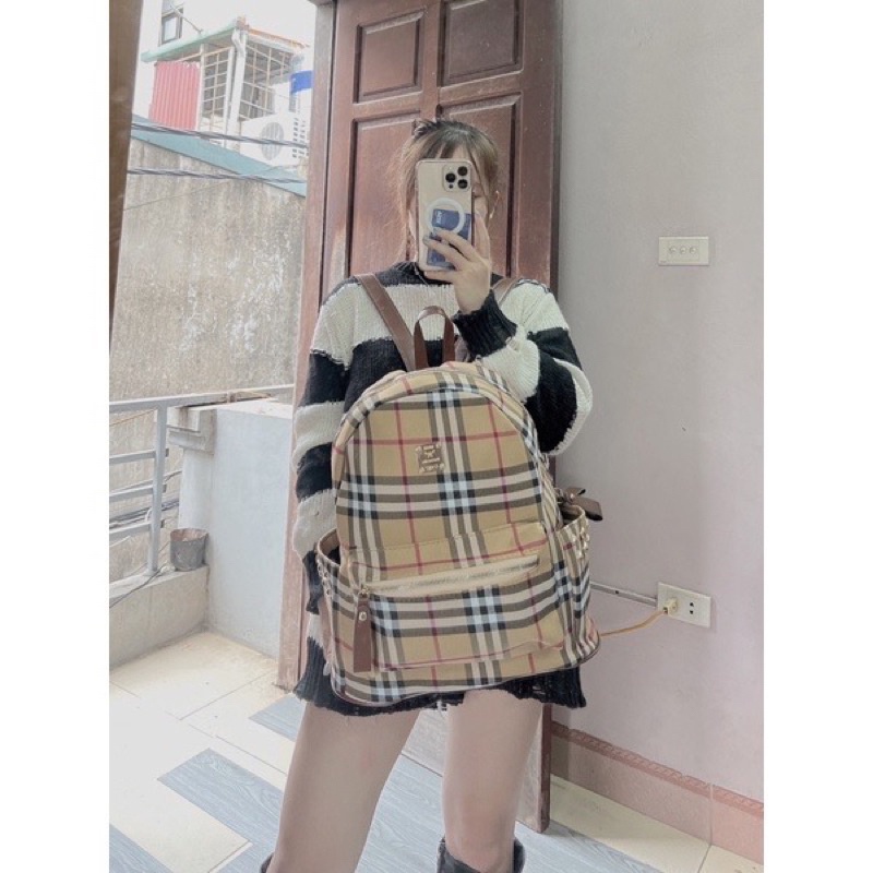 Balo họa tiết kẻ BBR size 40 mới nhất 2023