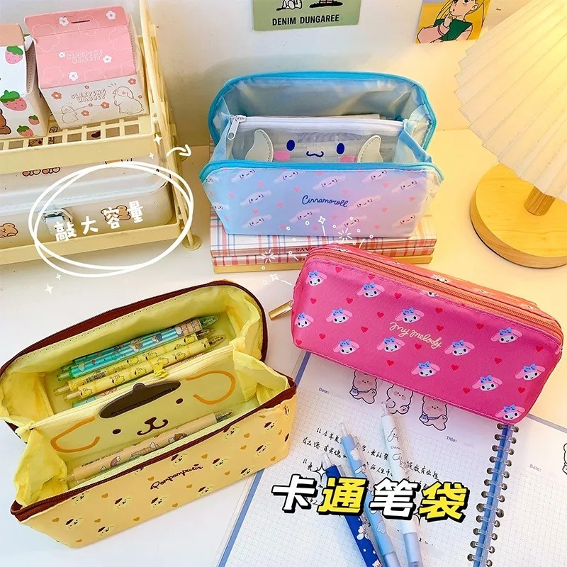 Sanrio Túi Đựng Bút Vải Canvas Sức Chứa Lớn In Hình Cinnamoroll Hello Kitty