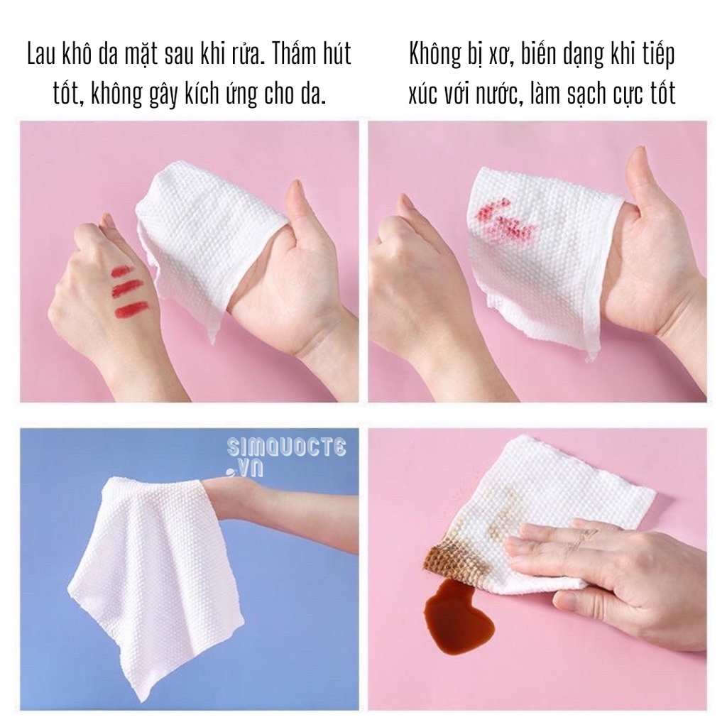 Khăn mặt khô Animerry đa năng dùng 1 lần lau mặt lau khô, khăn lau ướt - giấy lau mặt 100% cotton mềm mại