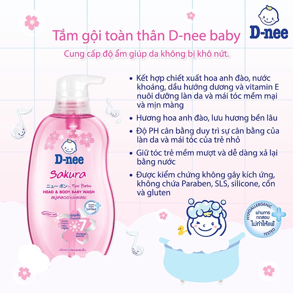 COMBO 2 Chai Sữa tắm gội toàn thân Dnee cho bé 800ml , Sữa tắm gội thái an toàn cho bé an tâm cho mẹ