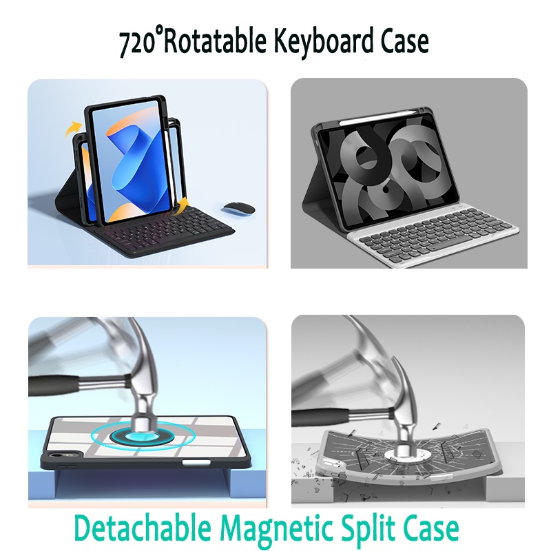 Vỏ bàn phím acrylic trong suốt cho ipad air 5 air 4 10.9 10th gen 2022 air 3 2 1 9.7 2017 2018 5th 6th pro 11 2021 2020 10.2 9th 8th 7th mini 6 bàn phím từ tính có thể tháo rời