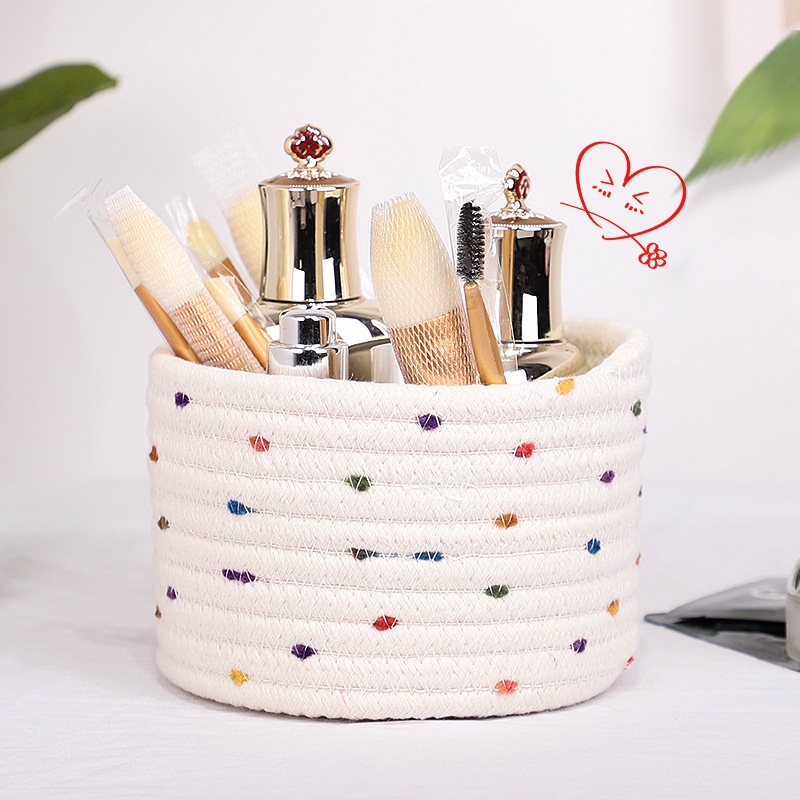 Giỏ HAOYANGQI dây cotton bện đựng đồ dùng mỹ phẩm tiện lợi